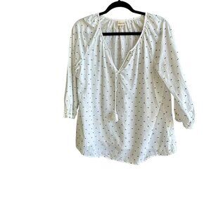 Merona White Blue Dotted Swiss Peasant Blouse Size Medium